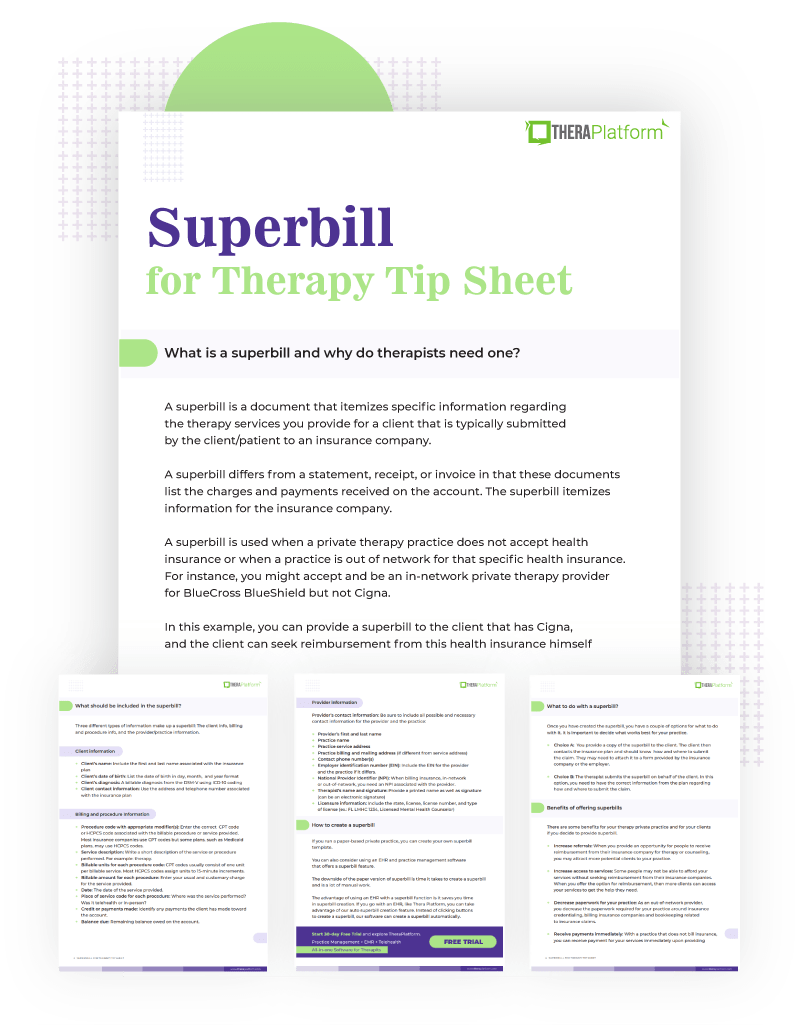 Superbill for therapy tip sheet