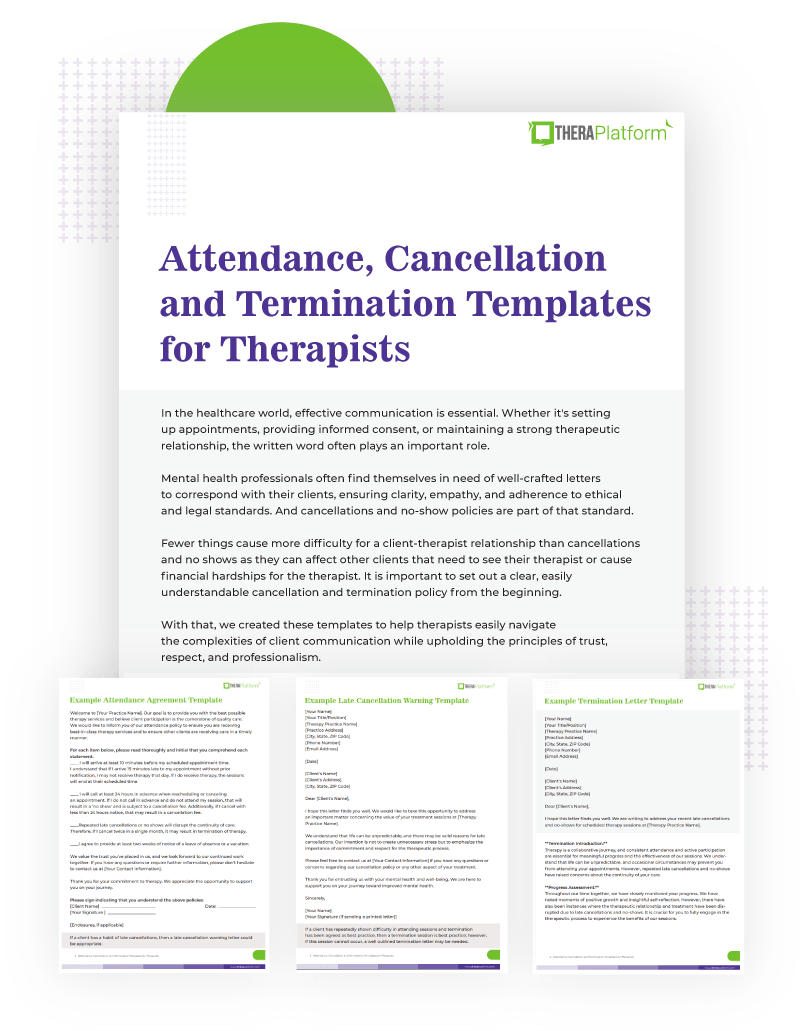 Attendance, Cancellation and Termination Templates for Therapists