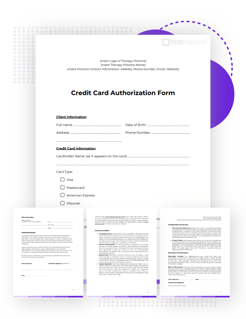 Credit Card Authorization Form for Therapists 