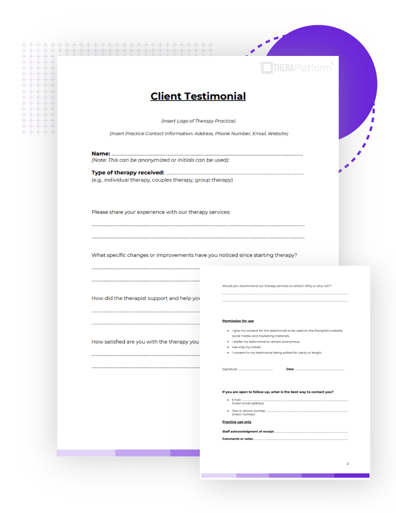 Client testimonial for therapists