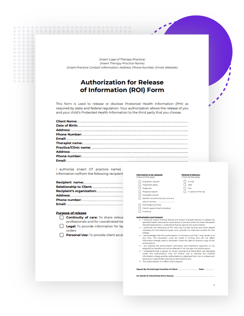Release of Information (ROI) Form for Therapists