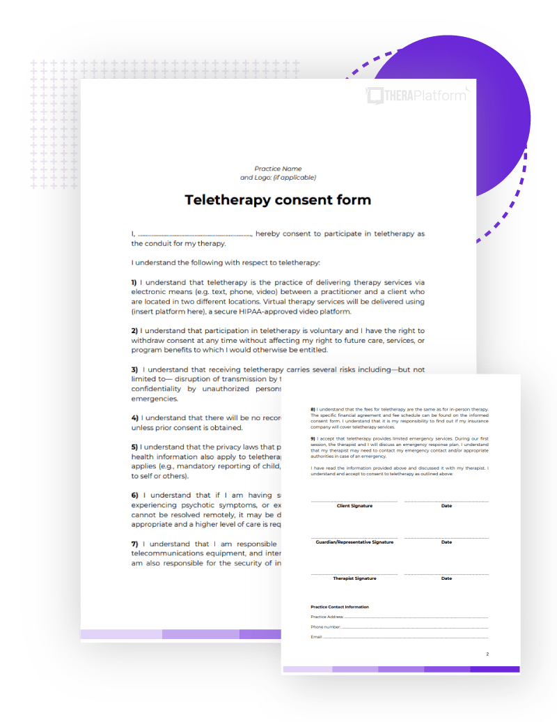 Telehealth consent form PDF for therapists