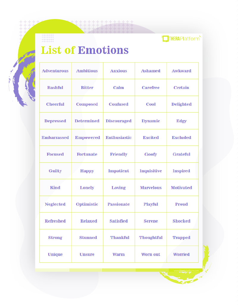 List of Emotions Worksheet