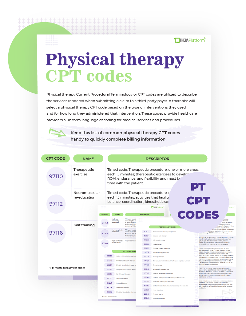 Physical therapy CPT codes